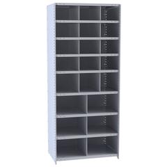 Hallowell Hi-Tech Metal Bin Shelving 36"W x 18"D x 87"H 725 Dark Gray  Starter Unit (12) 12"W x 9"H, (3) 12"W x 12"H, (6) 18"W x 12"H Bins