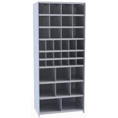 Hallowell Hi-Tech Metal Bin Shelving 36"W x 18"D x 87"H 725 Dark Gray  Starter Unit (12) 9"W x 9"H, (6) 6"W x 9"H, (12) 6"W x 6"H, (6) 12"W x 12"H, (2) 18"W x 12"H Bins