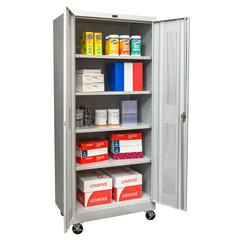 800 Series Mobile Storage Cabinet, 36"W  x 24"D x 78"H, 711 Light Gray - Antimicrobial, Single Tier, Double Ventilated Door, 1-Wide, Assembled