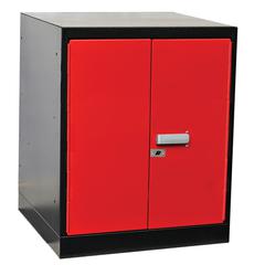 Fort Knox Workbench Pedestal - Doors, 24"W x 24"D x 32"H, Black Body, Red Doors (textured), 1-Wide, All-Welded