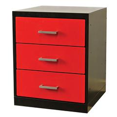 Fort Knox Workbench Pedestal - 3 Drawer, 24"W x 24"D x 32"H, Black Body, Red Doors (textured), 1-Wide, All-Welded