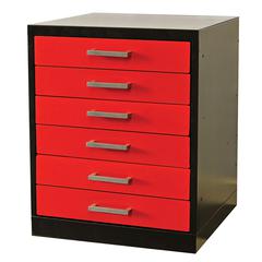 Fort Knox Workbench Pedestal - 6 Drawer, 24"W x 24"D x 32"H, Black Body, Red Doors (textured), 1-Wide, All-Welded