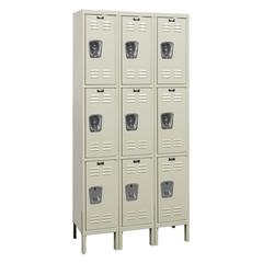 Hallowell Premium Locker, 729 Tan, Triple Tier, 3-Wide, Knock-Down