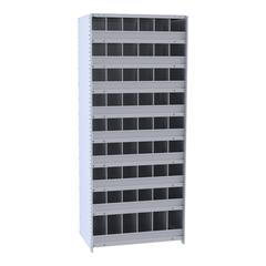 Hallowell Hi-Tech Metal Bin Shelving 36"W x 24"D x 87"H 725 Dark Gray  Starter Unit (48) 6"W x 9"H, (6) 6"W x 12"H Bins With 3" Bin Fronts