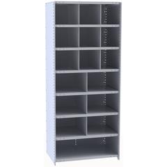 Hallowell Hi-Tech Metal Bin Shelving 36"W x 24"D x 87"H 725 Dark Gray  Starter Unit (9) 12"W x 12"H, (6) 18"W x 12"H, (1) 36"W x 12"H Bins