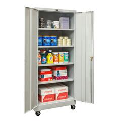 800 Series Mobile Storage Cabinet, 48"W  x 24"D x 78"H, 711 Light Gray - Antimicrobial, Single Tier, Double Solid Door, 1-Wide, Assembled