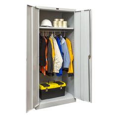 800 Series Stationary Wardrobe Cabinet, 36"W  x 24"D x 78"H, 711 Light Gray - Antimicrobial, Single Tier, Double Solid Door, 1-Wide, Assembled