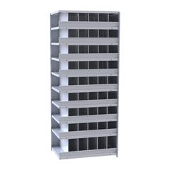 Hallowell Hi-Tech Metal Bin Shelving 36"W x 18"D x 87"H 725 Dark Gray  Add-on Unit (48) 6"W x 9"H, (6) 6"W x 12"H Bins With 3" Bin Fronts
