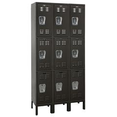 Hallowell Premium Locker, 708 Black, Triple Tier, 3-Wide, Assembled