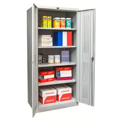 800 Series Stationary Storage Cabinet, 48"W  x 24"D x 78"H, 711 Light Gray - Antimicrobial, Single Tier, Double Ventilated Door, 1-Wide, Knock-down