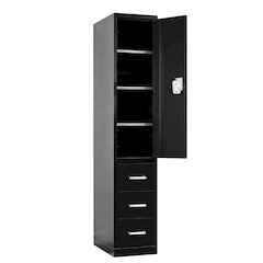 Fort Knox Locker - Half Height Door & 3 Drawers, 18"W x 24"D x 78"H, Black Body, Red Doors (textured), 1-Wide, All-Welded