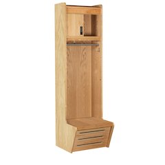 Recruiter-2, New Style Setback Solid Side 12" Security Box, No Logo, 24"W x 12"/24"D x 84"H, Natural Red Oak with Clear Finish, Open Front, 1-Wide, Assembled