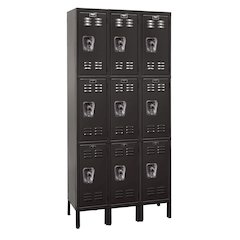 Hallowell ReadyBuilt Locker, 708 Black, Triple Tier, 3-Wide, Assembled