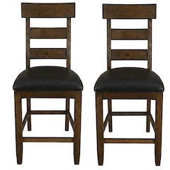 Distressed Mango Counter Stool with Upholstered Faux Leather Seat, Warm Pecan