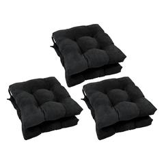 16-inch Solid Microsuede Square Tufted Chair Cushions (Set of 6) 916X16SQ-T-6CH-MS-BK