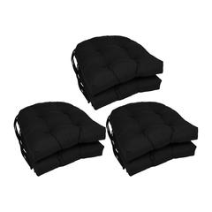 16-inch Solid Twill U-shaped Tufted Chair Cushions (Set of 6)  916X16US-T-6CH-TW-BK