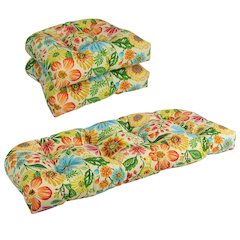 U-Shaped Patterned Spun Polyester Tufted Settee Cushion Set (Set of 3)