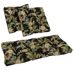 Squared Patterned Spun Polyester Tufted Settee Cushions (Set of 3)