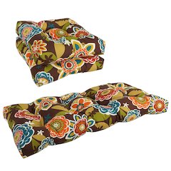 Squared Patterned Spun Polyester Tufted Settee Cushions (Set of 3)