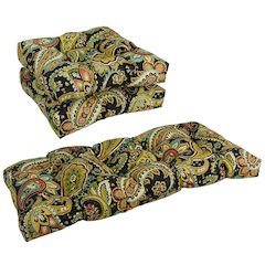 Squared Patterned Spun Polyester Tufted Settee Cushions (Set of 3)