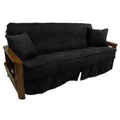 Solid Microsuede Double Corded 8 to 9-inch Full Futon Slipcover Set with Two 18-inch Throw Pillows (Set of 3)