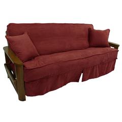 Solid Microsuede Double Corded 8 to 9-inch Full Futon Slipcover Set with Two 18-inch Throw Pillows (Set of 3)