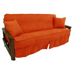 Solid Microsuede Double Corded 8 to 9-inch Full Futon Slipcover Set with Two 18-inch Throw Pillows (Set of 3)