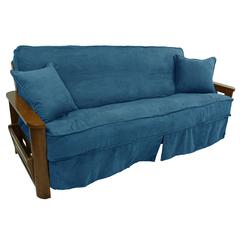 Solid Microsuede Double Corded 8 to 9-inch Full Futon Slipcover Set with Two 18-inch Throw Pillows (Set of 3) 9671-CD-MS-TL