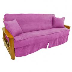 Solid Microsuede Double Corded 8 to 9-inch Full Futon Slipcover Set with Two 18-inch Throw Pillows (Set of 3) 9671-CD-MS-UV