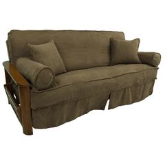 Solid Microsuede Double Corded 8 to 9-inch Full Futon Slipcover Set with Four Throw Pillows (Set of 5)