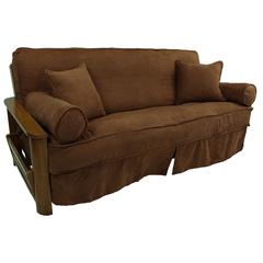 Solid Microsuede Double Corded 8 to 9-inch Full Futon Slipcover Set with Four Throw Pillows (Set of 5)