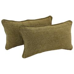 18-inch Double-corded Patterned Jacquard Chenille Rectangular Throw Pillows with Inserts (Set of 2), Gingham Brown