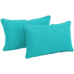 20-inch by 12-inch Double-corded Solid Outdoor Spun Polyester Back Support Pillows with Inserts (Set of 2), Aqua Blue