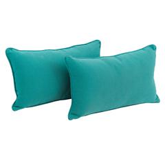 20-inch by 12-inch Double-corded Solid Twill Back Support Pillows with Inserts (Set of 2), Aqua Blue