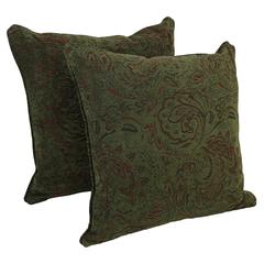 25-inch Double-corded Patterned Jacquard Chenille Square Floor Pillows with Inserts (Set of 2), Floral Tan