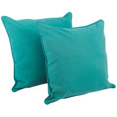 25-inch Double-corded Solid Twill Square Floor Pillows with Inserts (Set of 2), Aqua Blue