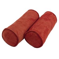 20-inch by 8-inch Double-corded Solid Microsuede Bolster Pillows with Inserts (Set of 2)  9814-CD-S2-MS-CR