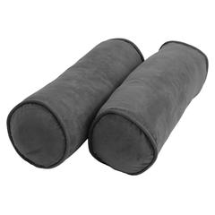 20-inch by 8-inch Double-corded Solid Microsuede Bolster Pillows with Inserts (Set of 2)  9814-CD-S2-MS-GY