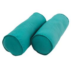 20-inch by 8-inch Double-corded Solid Twill Bolster Pillows with Inserts (Set of 2), Aqua Blue