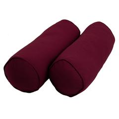 20-inch by 8-inch Double-corded Solid Twill Bolster Pillows with Inserts (Set of 2), Burgundy