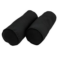 20-inch by 8-inch Double-corded Solid Twill Bolster Pillows with Inserts (Set of 2), Black