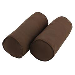 20-inch by 8-inch Double-corded Solid Twill Bolster Pillows with Inserts (Set of 2), Chocolate