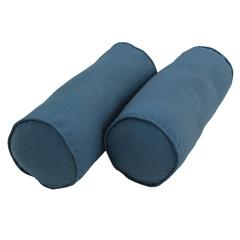 20-inch by 8-inch Double-corded Solid Twill Bolster Pillows with Inserts (Set of 2), Indigo
