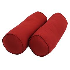 20-inch by 8-inch Double-corded Solid Twill Bolster Pillows with Inserts (Set of 2), Ruby Red