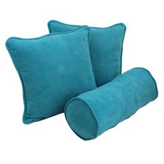 Double-corded Solid Microsuede Throw Pillows with Inserts (Set of 3) Aqua Blue