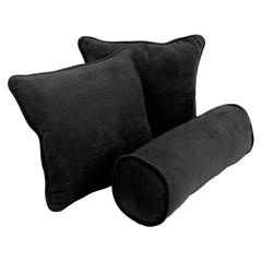 Double-corded Solid Microsuede Throw Pillows with Inserts (Set of 3) Black