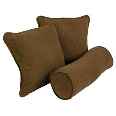Double-corded Solid Microsuede Throw Pillows with Inserts (Set of 3) Chocolate