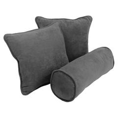 Double-corded Solid Microsuede Throw Pillows with Inserts (Set of 3) Steel Grey