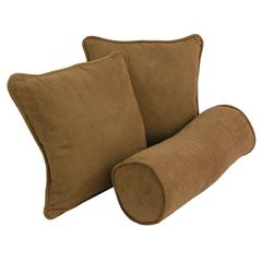 Double-corded Solid Microsuede Throw Pillows with Inserts (Set of 3) Saddle Brown