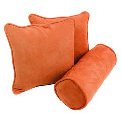 Double-corded Solid Microsuede Throw Pillows with Inserts (Set of 3) Tangerine Dream